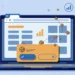 Illustration of a web browser window with a cookie consent banner, small cookies drifting along dotted trails toward icons for ad networks, analytics charts and social media services