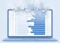 Illustration of a chatbot conversation on a laptop screen with the older messages at the top fading and crumbling away