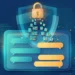 Illustration of an AI chat window with conversation bubbles flowing into document icons gathered under a privacy shield and padlock