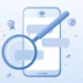 Illustration of a smartphone showing an AI chat conversation with a magnifying glass examining the answers, symbolising fact-checking