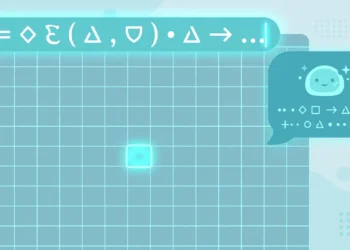 Illustration of a spreadsheet grid with a glowing formula bar and a friendly AI chat bubble writing a formula into a highlighted cell