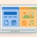 Illustration of a laptop displaying two separate browser windows side by side — a blue work-themed window and a warm orange personal-themed window — representing separate browser profiles