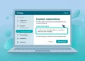 Illustration of a laptop showing ChatGPT's settings panel with the Custom instructions field highlighted