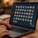 Hands on a laptop dragging an old user-profile avatar into a trash bin on screen — a visual for deleting forgotten online accounts