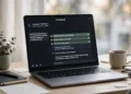 Laptop showing an AI assistant working through a multi-step task checklist, marking items complete one by one