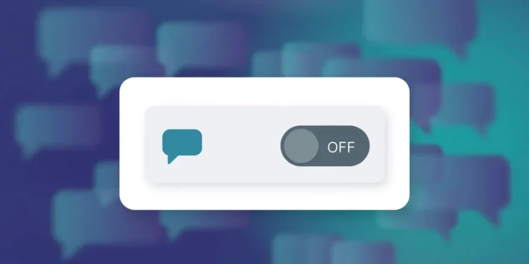 Illustration of an AI chatbot settings panel with a privacy toggle switched off and chat bubbles fading in the background
