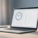 Illustration of a laptop showing an account settings screen with a clock and checklist, next to an hourglass — symbolising a Google account inactivity plan.