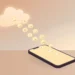 Illustration of a smartphone uploading photo thumbnails into a cloud icon, representing phone photo cloud backup
