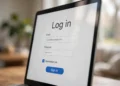 Close-up of a laptop screen showing a login form with a checked Remember me checkbox