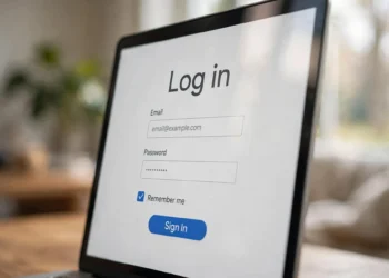 Close-up of a laptop screen showing a login form with a checked Remember me checkbox